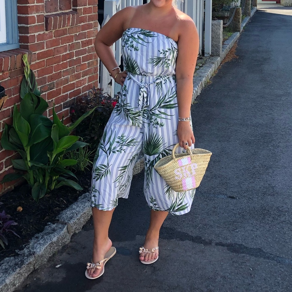VICI PALM STRIPE TUBE TOP JUMPSUIT